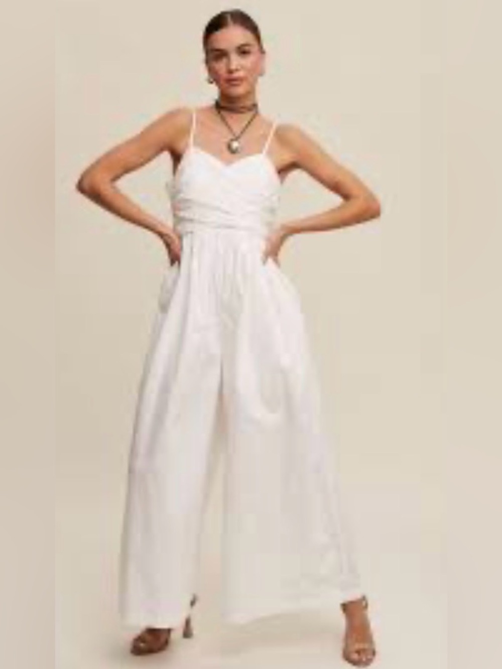 Listicle White Strapless Wide Leg Jumpsuit